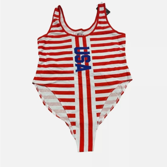 IML USA Stripes Graphic Bodysuit Red & White Striped XXL - Picture 3 of 5